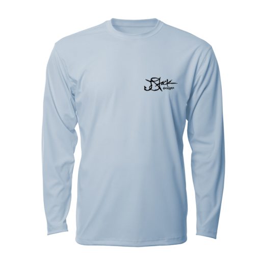 Microfiber Front: Bliss Blue long sleeve with black JStock designs logo left chest