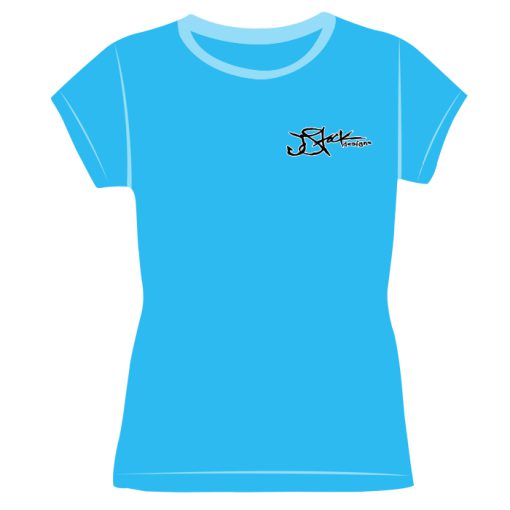 Ladies Shirt Front: Light Blue shirt with black JStock designs logo left chest