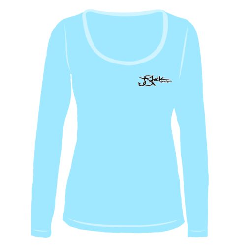 Ladies Microfiber Front: Light Blue long sleeve with black JStock designs logo left chest