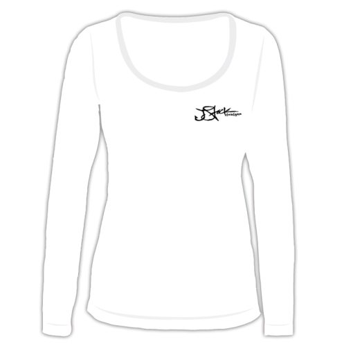 Ladies Microfiber Front: White long sleeve with black JStock designs logo left chest