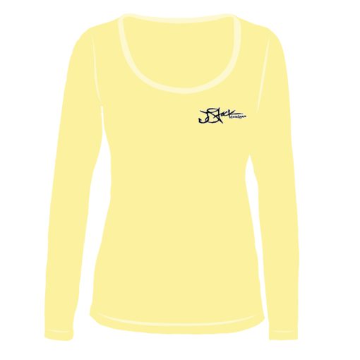 Ladies Microfiber Front: Ladies Shirt Front: Yellow shirt with black JStock designs logo left chest