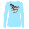 Keys Slam Ladies Microfiber Back: : Light Blue long sleeve with color illustrations of jumping tarpon, permit, and bonefish.