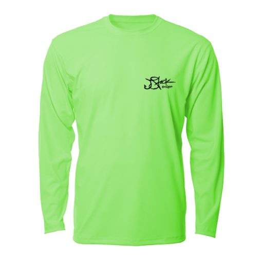 Microfiber Front: Lime long sleeve with black JStock designs logo left chest