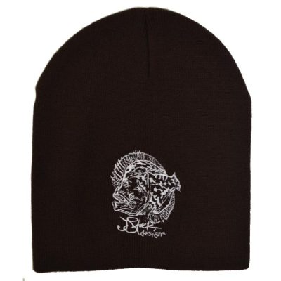 Flounder Beanie: Black skullcap with white JStock designs Flounder logo embroidered