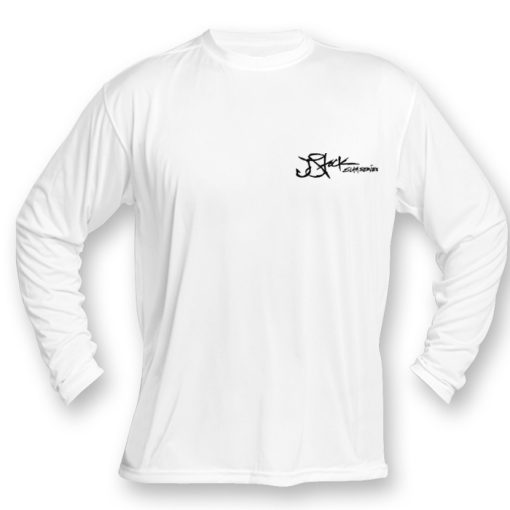 Microfiber Front: White long sleeve with black JStock designs logo left chest