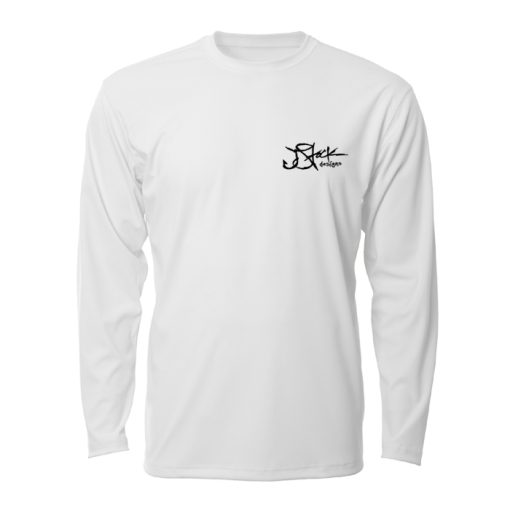 Microfiber Front: White long sleeve with black JStock designs logo left chest