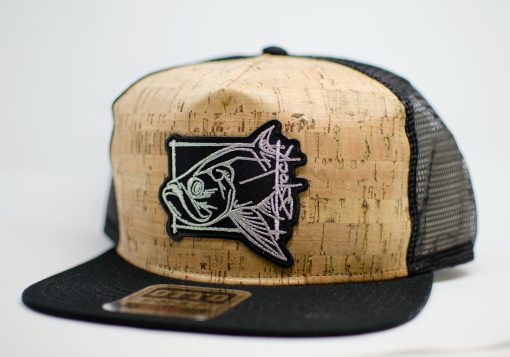 Tarpon on the Brain Patch Cork: Black patch with silver tarpon embroidery, on cork hat with black brim and mesh