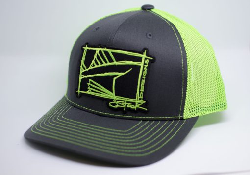 Linesider Patch Richardson: Black patch with lime linesider design embroidered, on charcoal hat with lime mesh and stitching