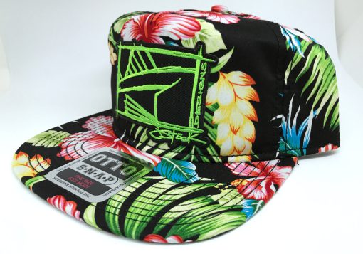 Linesider Patch, Hawaiian Otto: Black patch with lime linesider design embroidered, on Hawaiian pattern hat