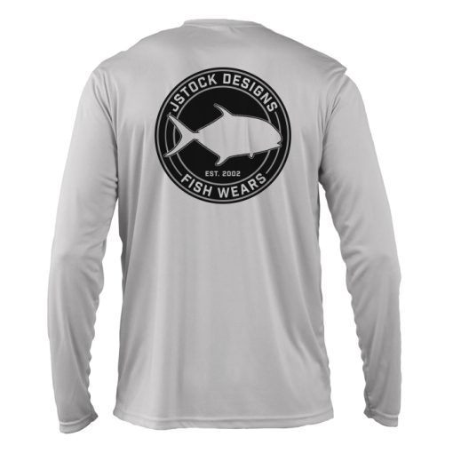 Permit Microfiber Back: Silver shirt with black JStock designs fish wear permit back