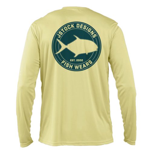 Permit Microfiber Back: Yellow long sleeve with navy JStock designs fish wear permit back