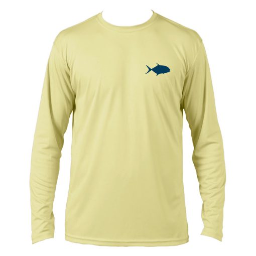 Permit Microfiber Front: Yellow long sleeve with navy permit silhouette on left chest