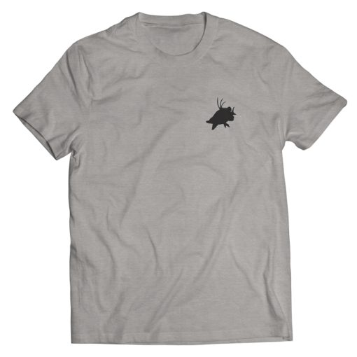 Hogfish Shirt Front: Black hogfish silhouette printed left chest on silver heather shirt