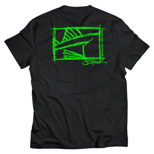 Linesider Shirt Back: Black shirt with lime green linesider design silkscreened