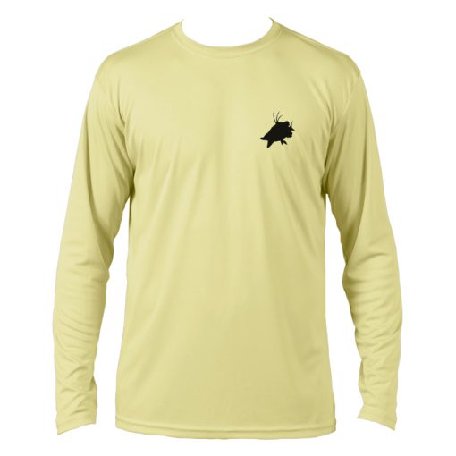 Hogfish Shirt Front: Black hogfish silhouette printed left chest on silver heather shirt