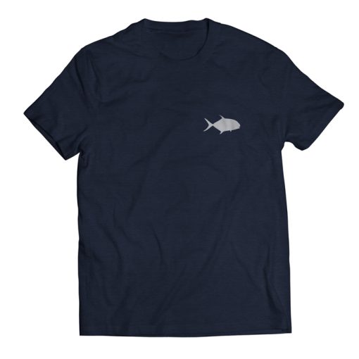Permit Shirt Front: Midnight Navy with silver permit silhouette on left chest
