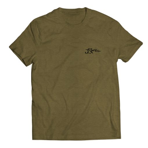 Military Green t-shirt with black JStock designs left chest print