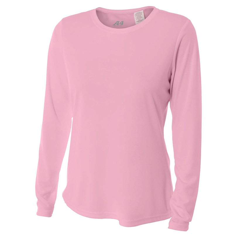 A4 Ladies Long Sleeve Performance Shirt in Light Pink