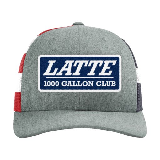 Latte 1000 Gallon Club Patch Hat - Richardson 112 with Heather Grey front and bill, with USA Stars and Stripes printed mesh back.