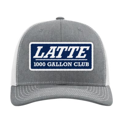 Latte 1000 Gallon Club Patch Hat - Richardson 112 with Heather Grey front and bill, with white mesh back.