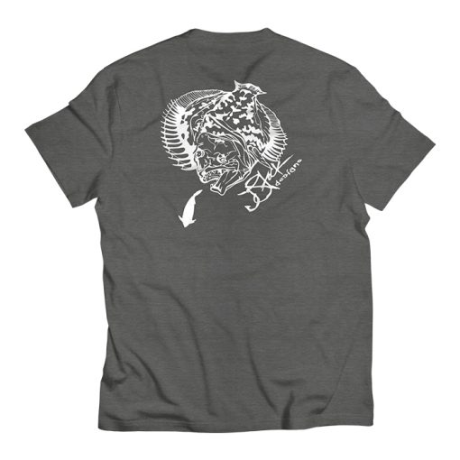 Heavy Metal T-shirt with JStock Flounder design silkscreened in white on the center back.