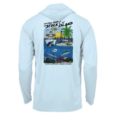 The Full Send on Stock Island with Captain Jason Stock on Pastel Blue Longsleeve Hoodie Microfiber - Back Design