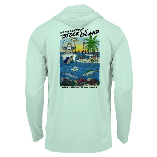 The Full Send on Stock Island with Captain Jason Stock on Seafoam Longsleeve Hoodie Microfiber - Back Design
